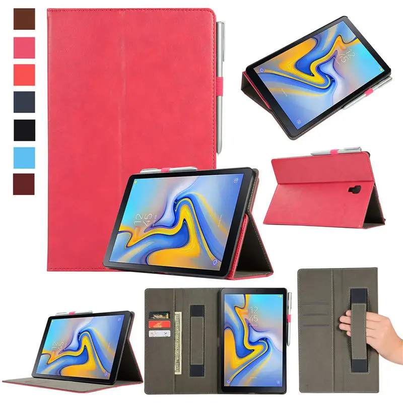 Rose red Премиум чехол для samsung Galaxy Tab A A2 10,5 дюймов T590 T595 T597 SM-T595, умный чехол, чехол для планшета, оболочка+ пленка+ стилус - Цвет: Rose red