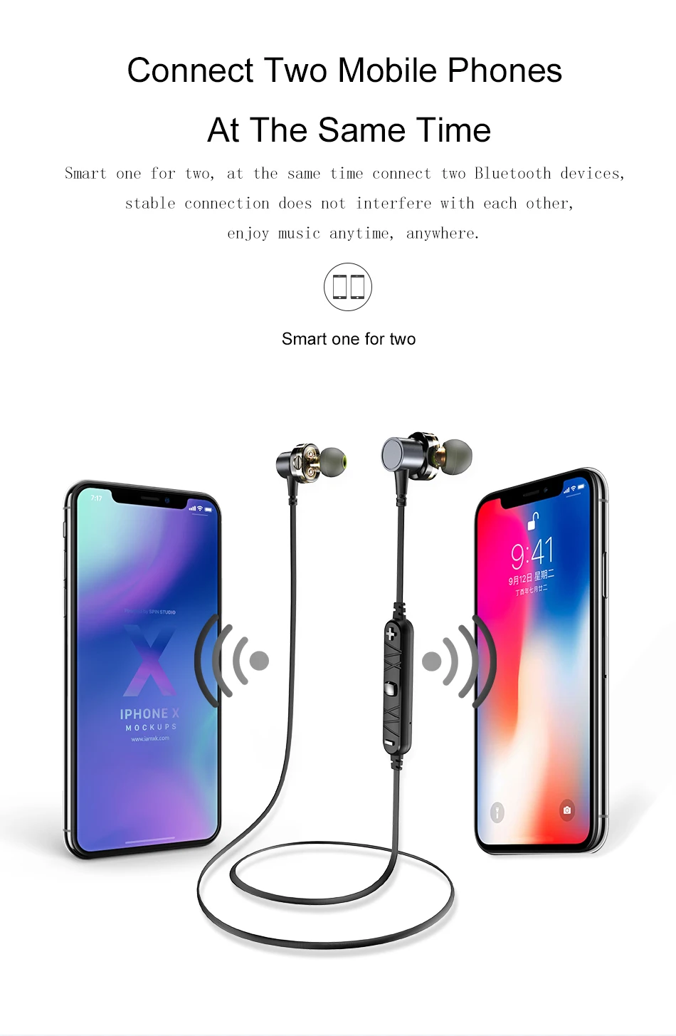 AWEI X660BL двойные динамические bluetooth наушники водонепроницаемые спортивные мини металлические наушники для Iphone для huawei