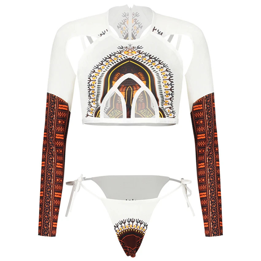 Купальник бикини с длинным рукавом и Африканским принтом 2019|print print|print womenprint bikini