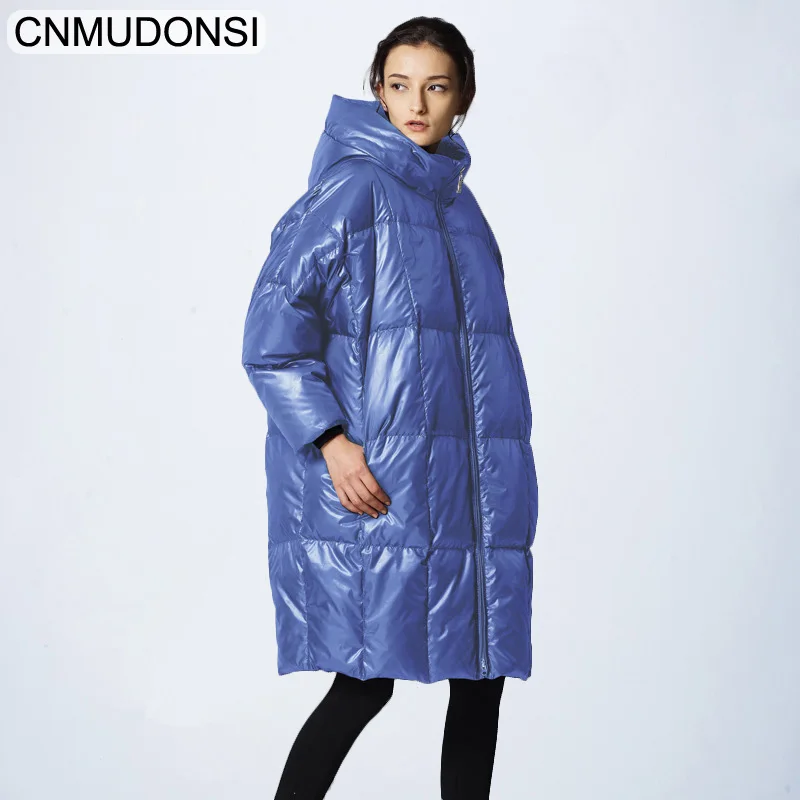 YR-001Blue Пуховая Хлопковая женская куртка с капюшоном, пальто с воротником, пуховое Женское зимнее теплое пальто, женская яркая куртка из кожи и ткани, хлопковая куртка s - Цвет: YR-001Blue