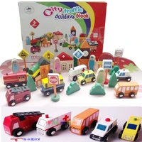candice guo wooden toy wood city traffic building block vehicle car tree transportation scene diy game baby play house gift 1set