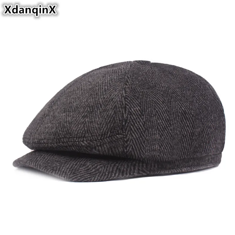 

XdanqinX Winter Men's Beret Hat Warm Fashion Characters Tongue Caps For Middle-aged Men Sombrero De Hombre Dad's Hats Flat Cap
