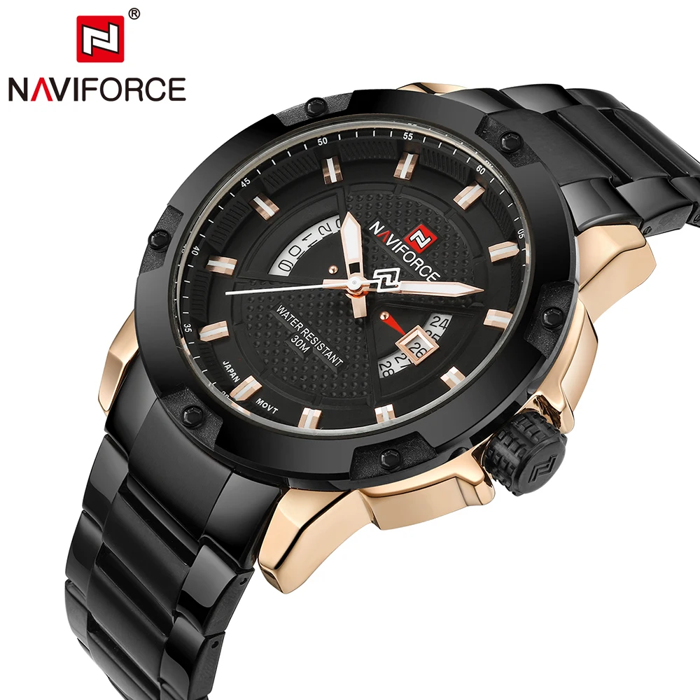 Часы наручные NAVIFORCE Мужские кварцевые роскошные брендовые золотистые спортивные