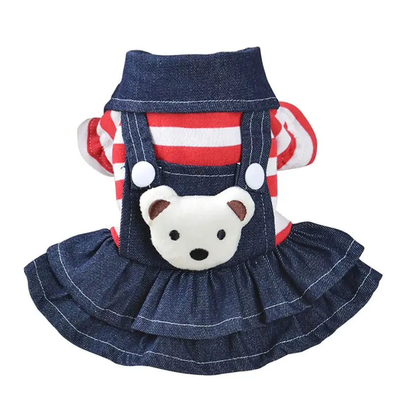 White Dot Puppy Dress Cat Strap Denim Skirt Pet Dog Clothes Apparels Size XS-XL Supplies manteau chien hiver |