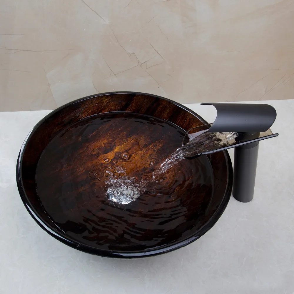 KEMAIDI раковина из закаленного стекла с маслом прорезиненный Бронзовый Смеситель