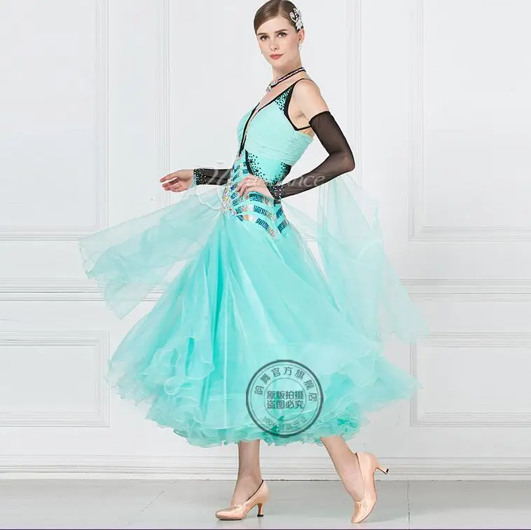 New Competition ballroom Standard dance dress clothing waltz dresses Ballroom Dance Dress mint green17106 | Тематическая одежда и