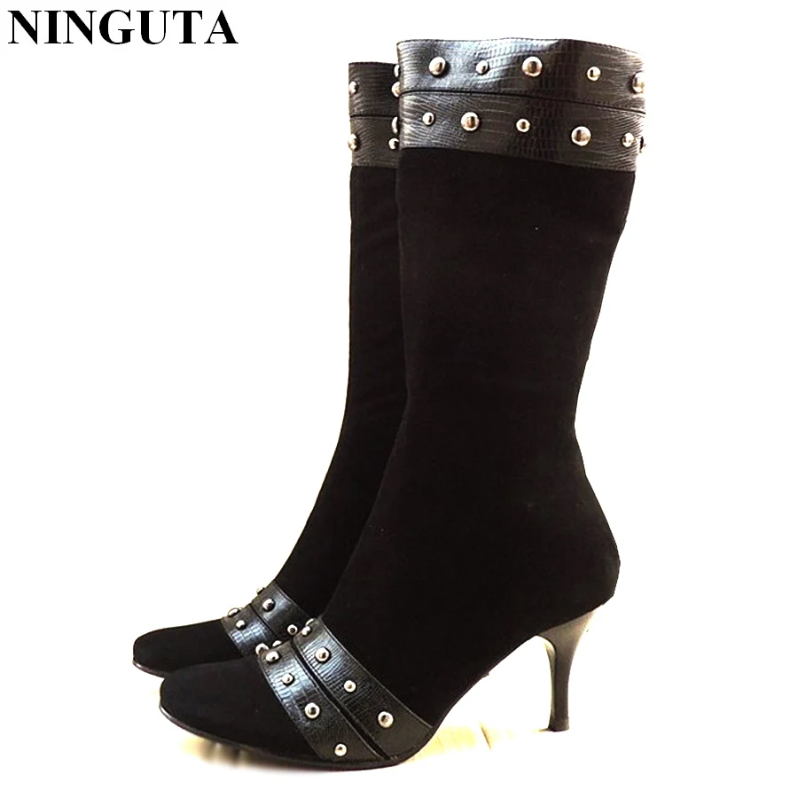 Женские сапоги из натуральной кожи на высоком каблуке|heel protection boots|boot coverboots without