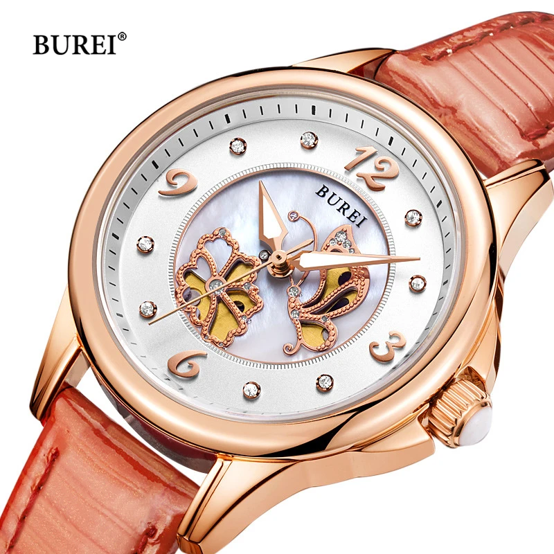 BUREI Brand Ladies Fashion Bracelet Watch Women Luxury Waterproof Casual Hollow Crystal Quartz Wristwatch Relogio Feminino 2022