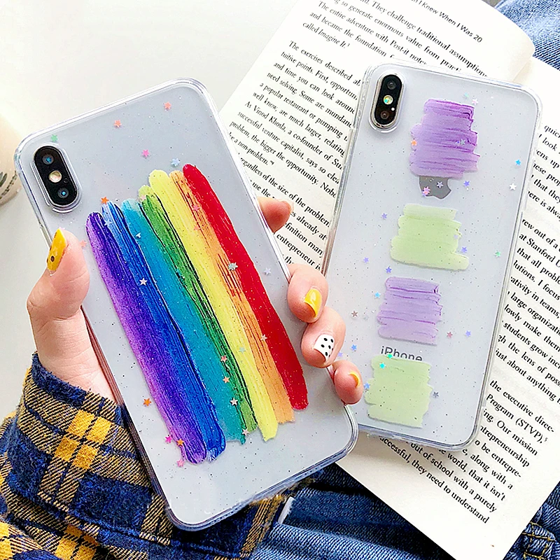 Colorful shiny Stars Smooth Phone Cases For iphone Xs MAX Case XR X 6 6s 7 8 plus Candy Color Rainbow Clear Soft TPU Back Cover |