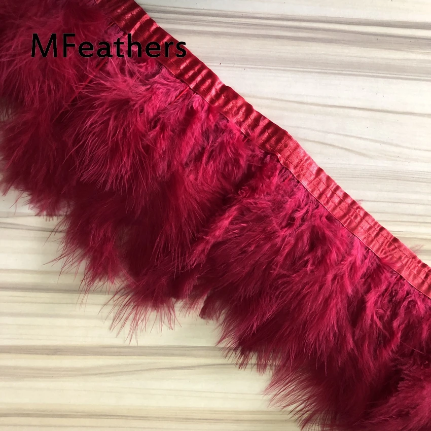 Оптовая продажа 10 метров крашеная бордовая/винно-КРАСНАЯ ОТДЕЛКА перьями 6-8