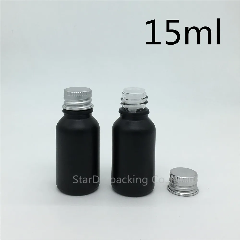 

10pcs 15ML Black Frosted Glass Bottle ,15cc Vials Essential Oil Bottle Aluminum screw cover empty Perfume bottle