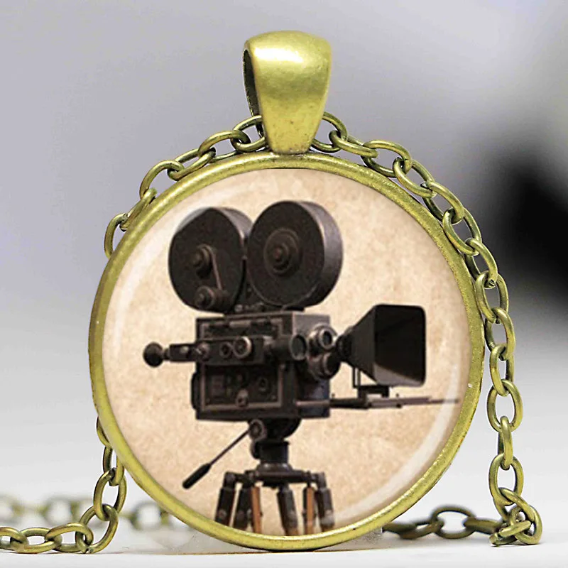 Antique movie camera necklace glass dome pendant fashion handmade jewelry | Украшения и аксессуары