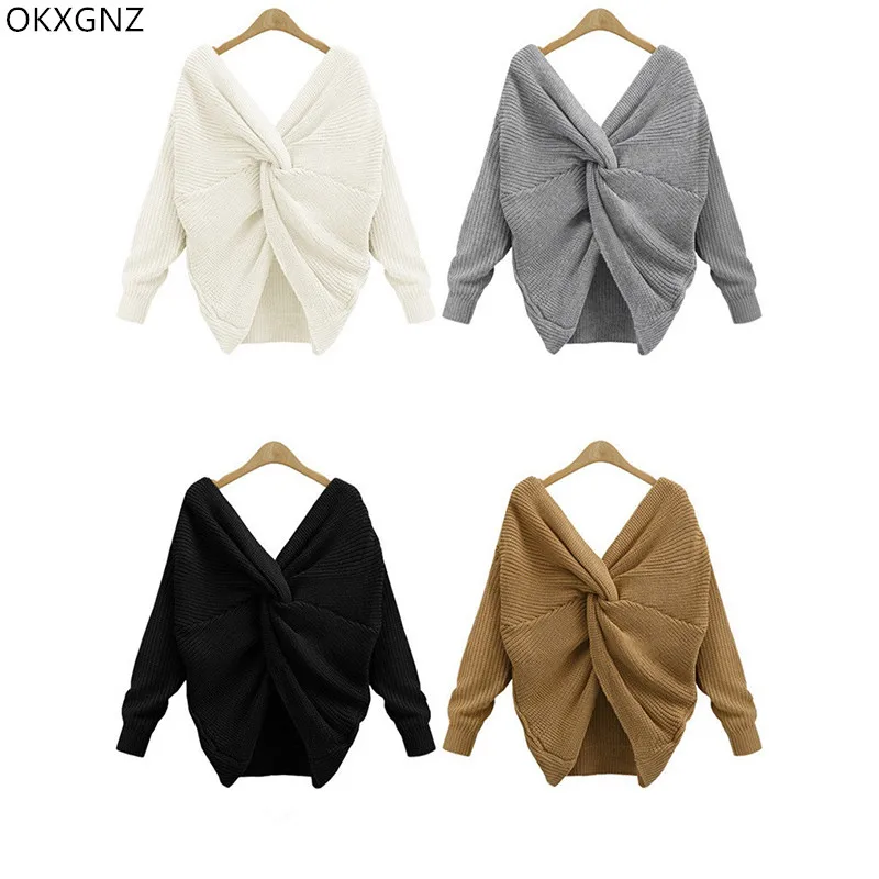 2018 осенний и зимний свитер женский однотонный вязаный с перекрестной строчкой