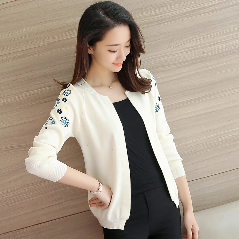 Женский трикотажный кардиган с длинным рукавом вышивкой|knitted women|women cardigansweater coat |