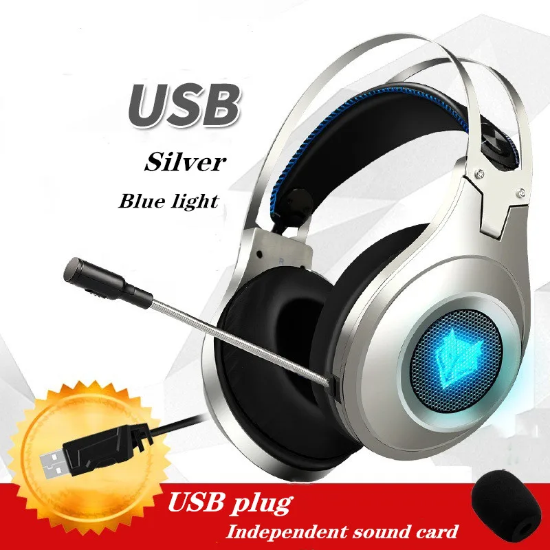 Silver USBplug BL Игровая гарнитура проводная компьютерная стерео Бас N2 Игровые наушники с микрофоном Регулятор громкости для мобильного телефона PS4 Xbox PC наушники - Цвет: Silver USBplug BL