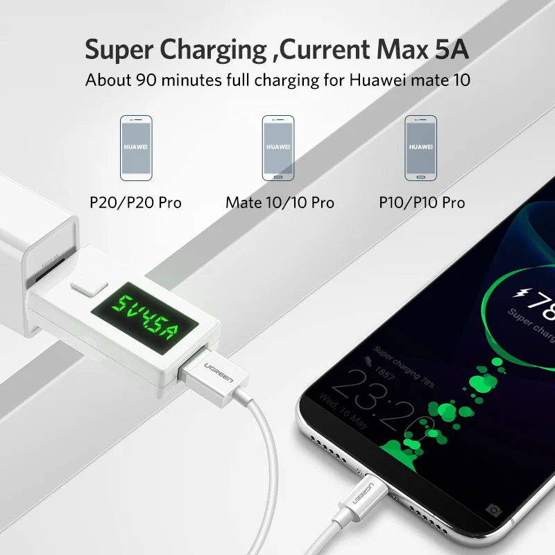 Ugreen 5A USB Type C кабель быстрое зарядное устройство данных Supercharge для Huawei Mate 30 20 P30 P20