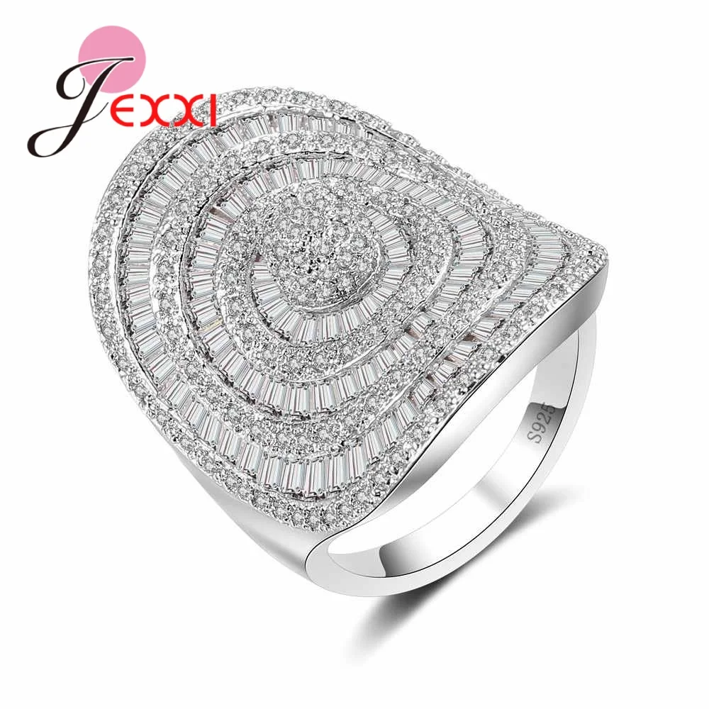 

Women Full Clear Rhinestone 925 Sterling Silver Rings For Party Anniversary Accessory Vintage CZ Zircon Engagement Anillos