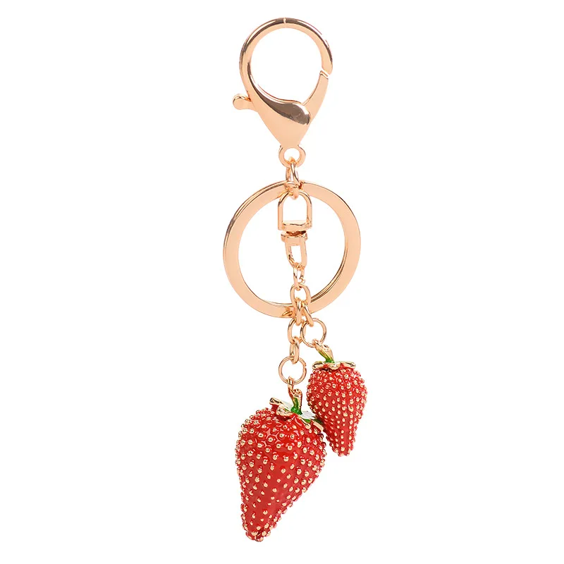 

Exquisite Alloy Sweet Fruit Key Ring Strawberry Keyring Car Keychain Creative Women Bag Charm Pendant Key Chain Fashion Jewelry