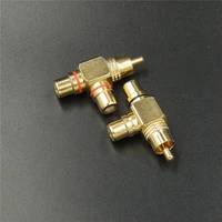 gold plated rca male to 2 female rca splitter adapter av video audio t plug rca 3 way right angle plug connector