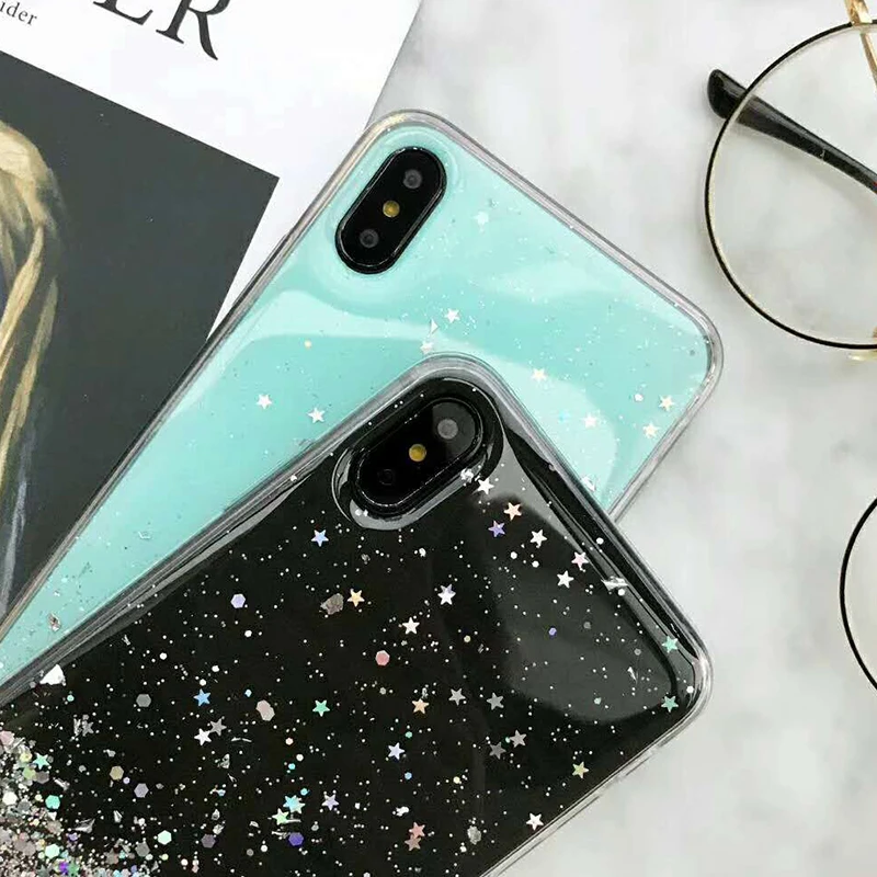 Прозрачный чехол с эпоксидной звездой для Huawei P30 Pro Mate 20 P20 lite блестящий Блестящий