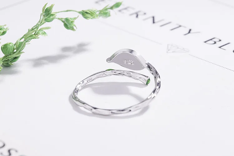 Uini-Tail, горячее предложение, новинка, серебро 925 пробы, искусство, маленькая свежая ветка, Зеленый лист, кольцо, креативное, простое, открывающееся, регулируемое кольцо GN385