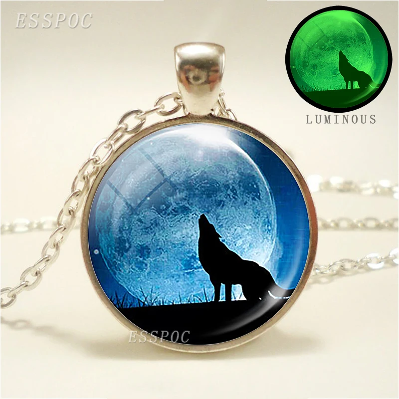 Светящиеся украшения для женщин светящиеся в темноте воющего волка стекло