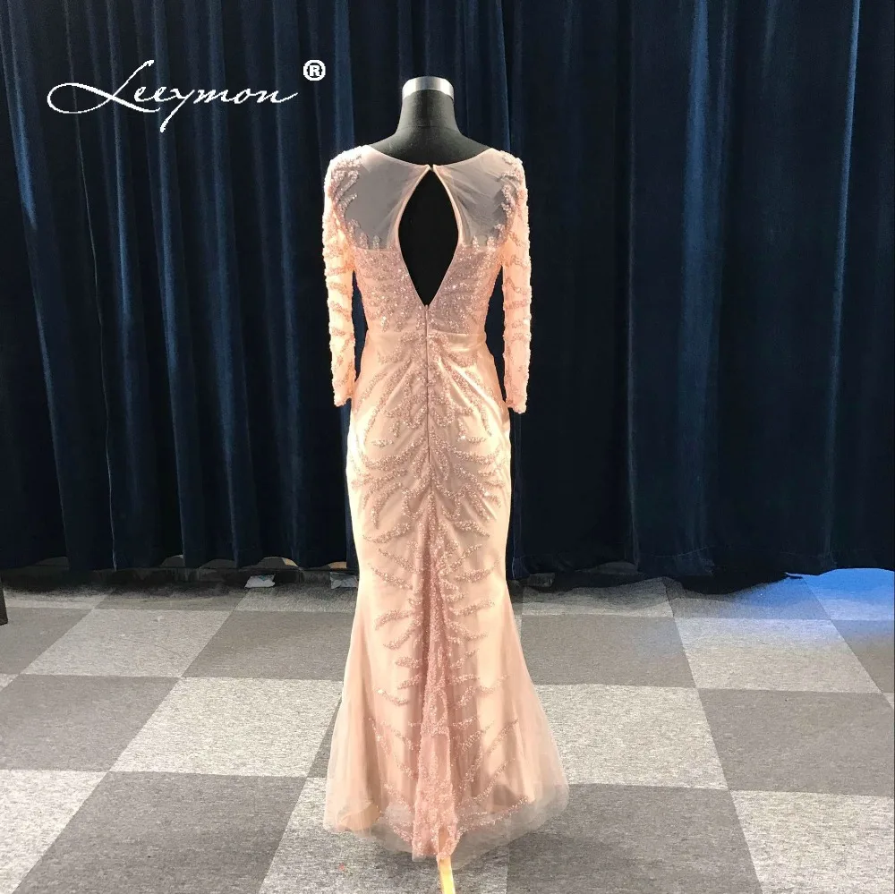 Leeymon Free Shipping 2020 Evening Dress Luxury Long Sleeves Handwork Beading Evening Gown Robe De Soiree Longue Real Pictures