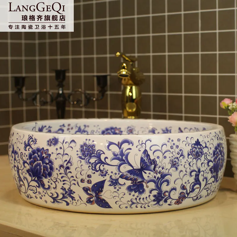 Jingdezhen ceramic basin wash counter vanity - blue butterfly |