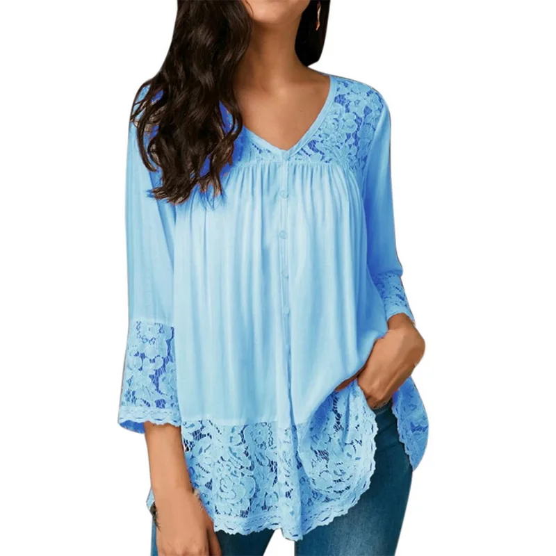 Женская кружевная блузка ZOGAA Повседневная Блузка с оборками и v образным вырезом