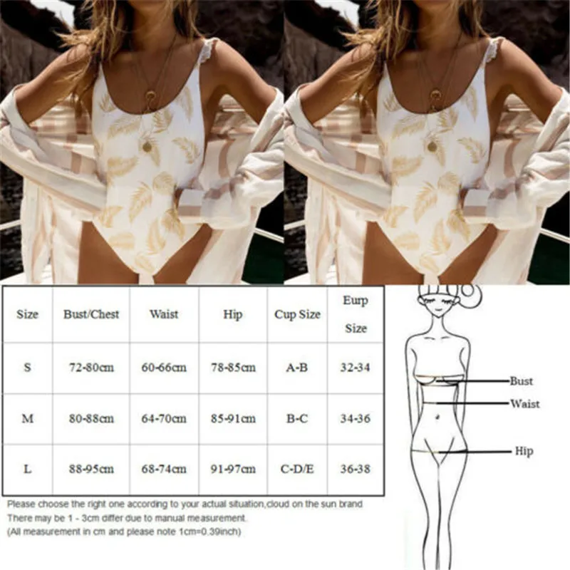 Женское слитное бикини с принтом листьев без рукавов открытой спиной