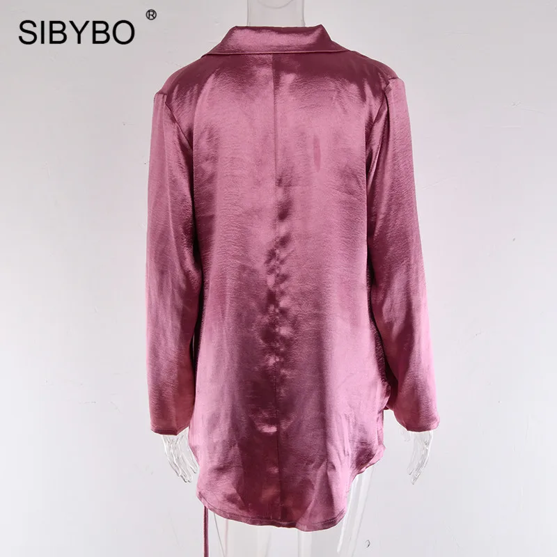 Sibybo Глубокий V Drawstring осенний комплект из двух предметов для женщин с отложным воротником сексуальный женский комплект пальто и шорты Повседневный Женский комплект 2 шт