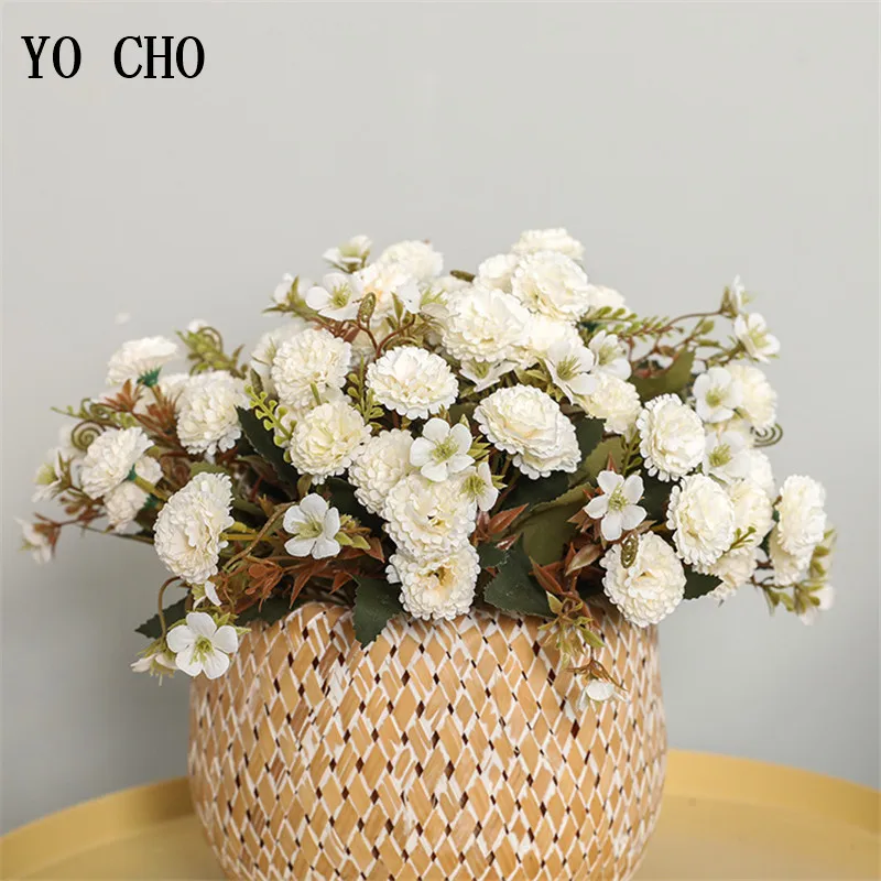 

YO CHO DIY Artificial Silk 11 Flower Heads Carnation Bouquet Home Decor Mothers Gift Carnation Fake Flowers Wedding Scene Layout