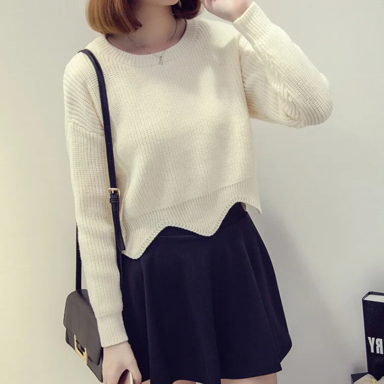 New Arrival 2018 Autumn Women Solid Knitted O Neck Sleeve Sweater Shirts Lady Hollow Ruffles Top tees women's clothing 3160 | Женская