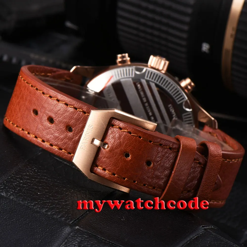 Кварцевые мужские часы parnis розовые золотые черные с циферблатом 43 мм|watch men|watch men