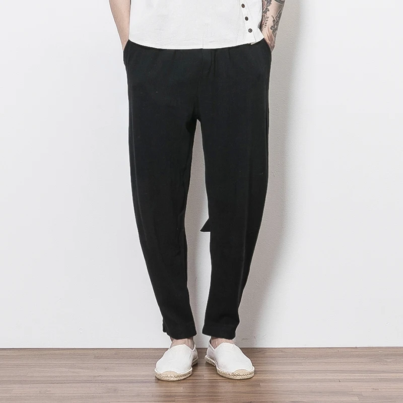 Sinicism Store/размер плюс 5XL хлопковые льняные штаны шаровары Мужские для бега с поясом