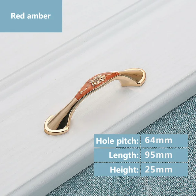 red amber 64mm KAK Европейский стиль ручки шкафа современные цвета слоновой кости белые ручки для выдвижного ящика дверные ручки к шкафу модная мебель ручки - Цвет: red amber 64mm