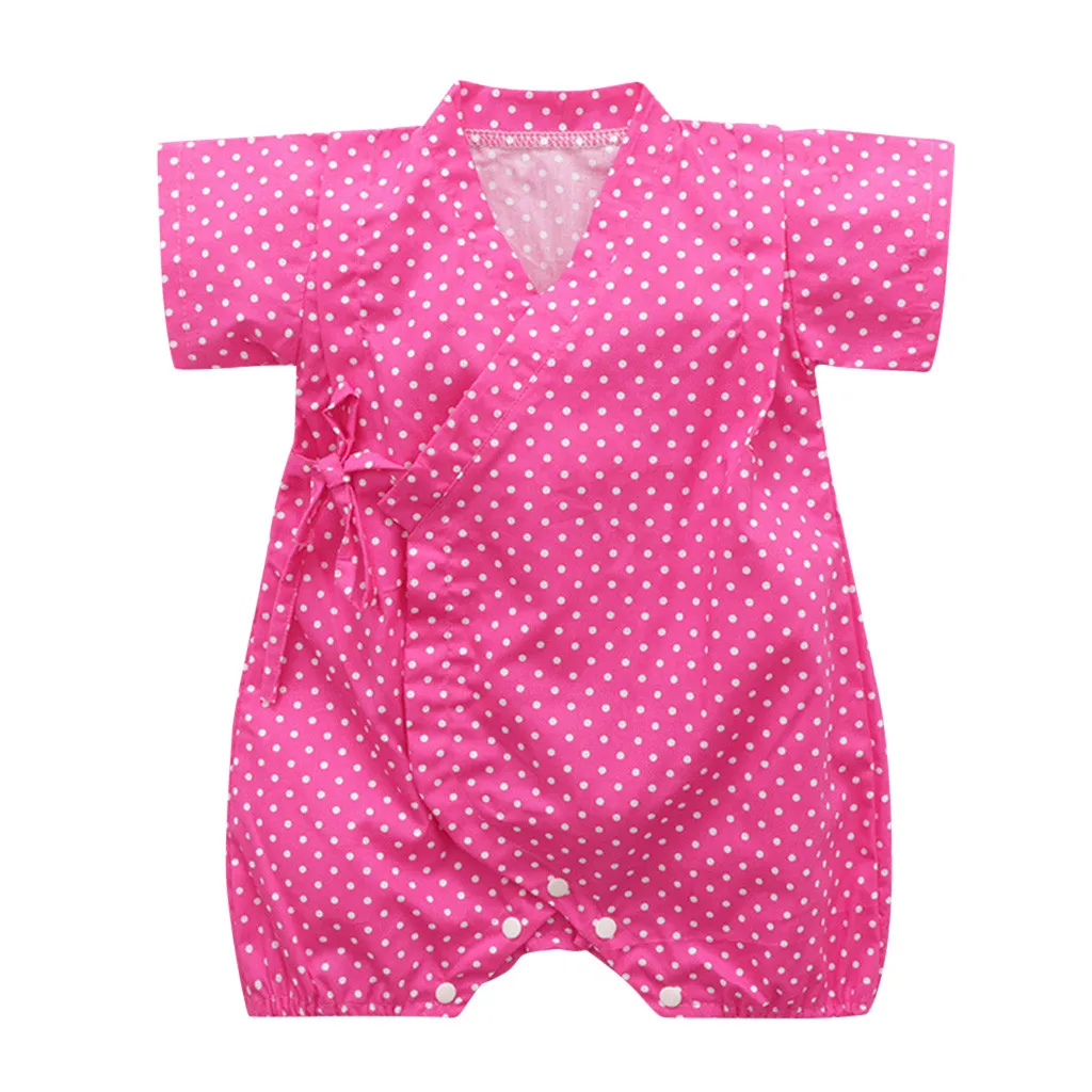 Hot Pink Летнее кимоно детская одежда Малыш новорожденный младенец ребенок мальчик девочка короткий рукав цветочный комбинезон modis повседневная одежда - Цвет: Hot Pink