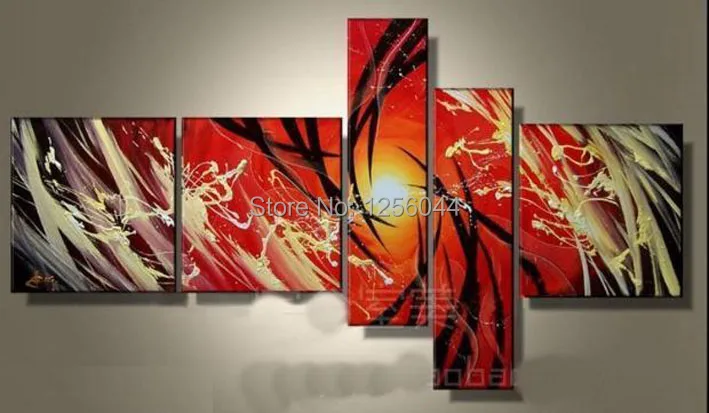 High Quality 100%Hand made Modern Wall Art Abstract oil painting large living room 5pcs/set with wood frame C003 | Дом и сад