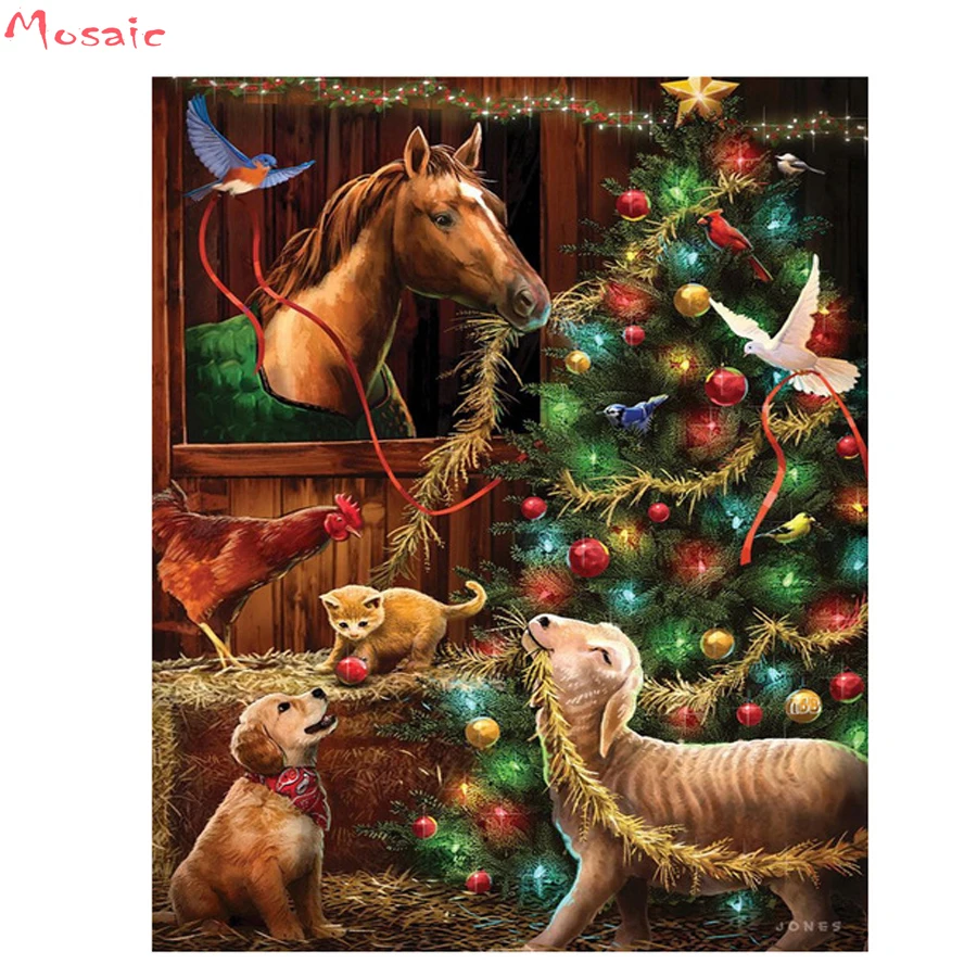 Алмазная живопись Рождественская вышивка Tree Deers 5d diy крестиком 3d мозаика наклейки