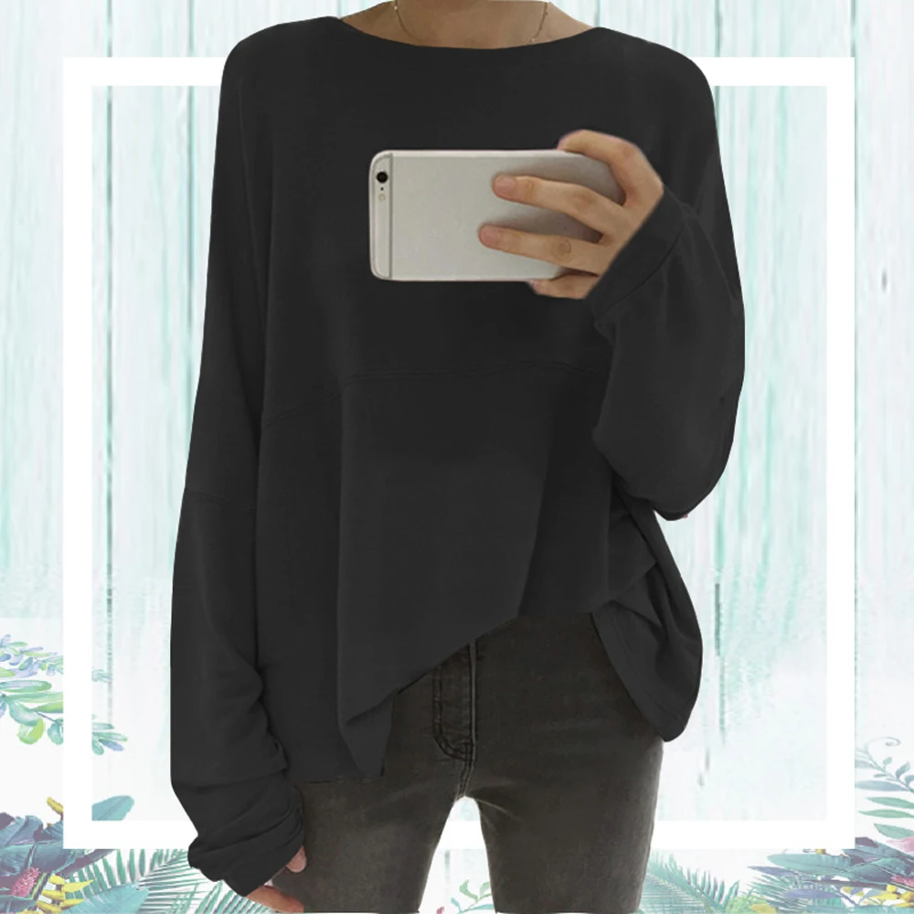 2018 Oversized Loose Lazy Pullover Tops Women Autumn Long Sleeve O Neck Asymmetrical Femme Pull Jumpers plus size 5XL WDC1554 | Женская