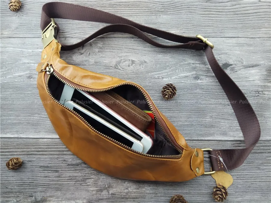 Men Vintage Oil Wax Genuine Leather Waist Bag Brown Cowhide Casual Pack Metal Zipper Clasp Travel Portable Hip Bum Belt Pouch | Багаж и