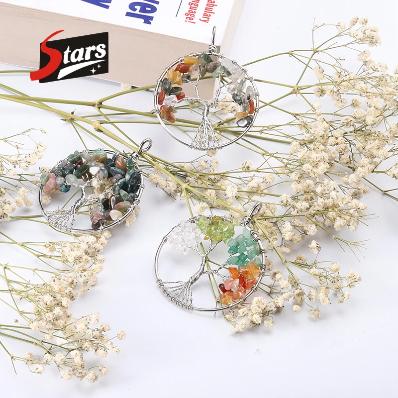 Singreal Mixed Color Stone Natural Tree of Life Pendant for Women Handmade Necklaces Pandent Reiki Costume Jewelry | Украшения и