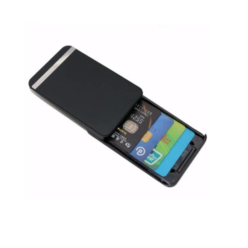 Мини rfid кошелек для банковских карт безопасный черного цвета простой и