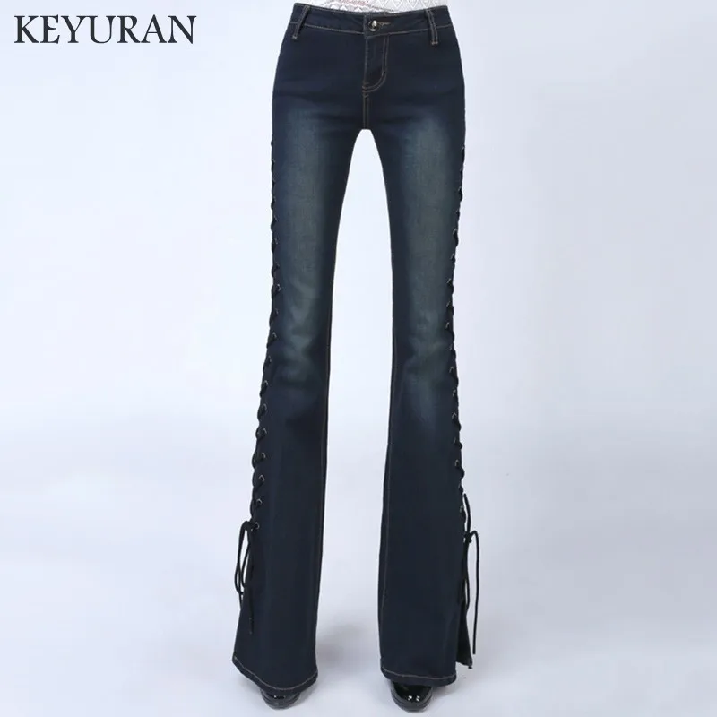Dark blue Женские элегантные современные Стрейчевые джинсы с низкой талией Bootcut, модные обтягивающие джинсы с подъемом попа и широким низом, расклешенные джинсовые штаны - Цвет: Dark blue