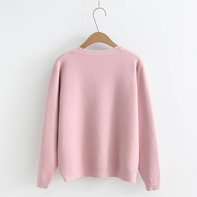 2017 Autumn Winter Warm O-Neck Long Sleeves Strawberry Embroidery Knitwear Women White Pink Knitting Shirt Sweater S589 | Женская одежда
