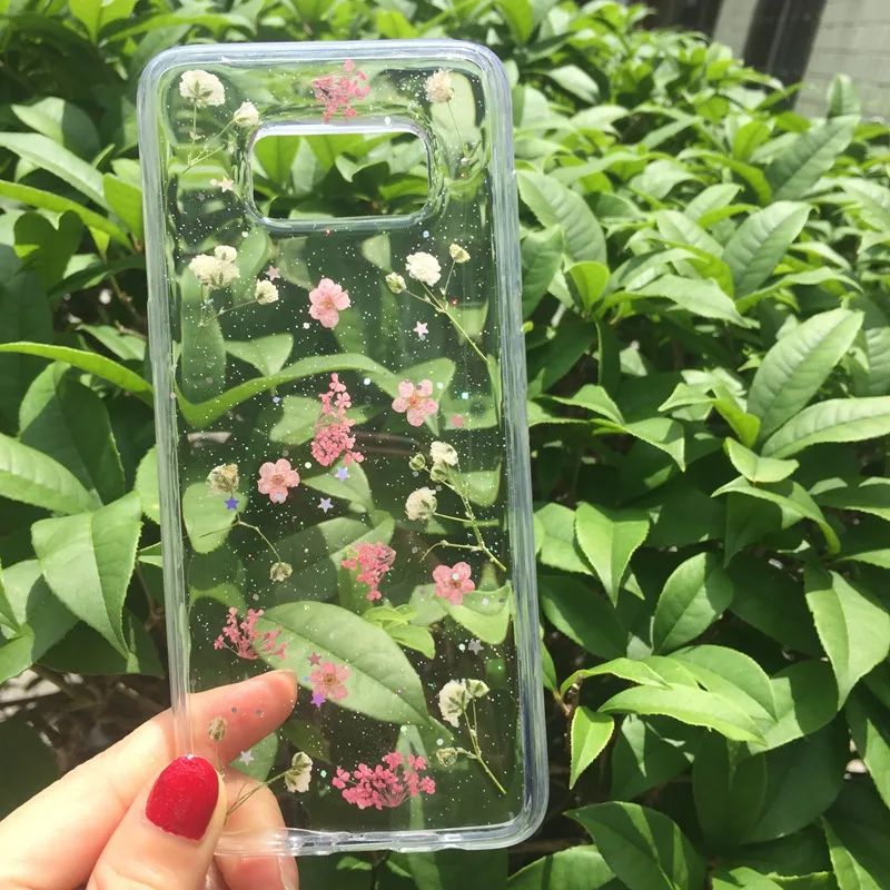 Tfshining живыми цветами чехол для телефона для samsung Galaxy S8 S9 плюс S10 Plus Note 9 8 ручной высушенный цветочный прессованные прозрачный чехол из ТПУ - Цвет: T04