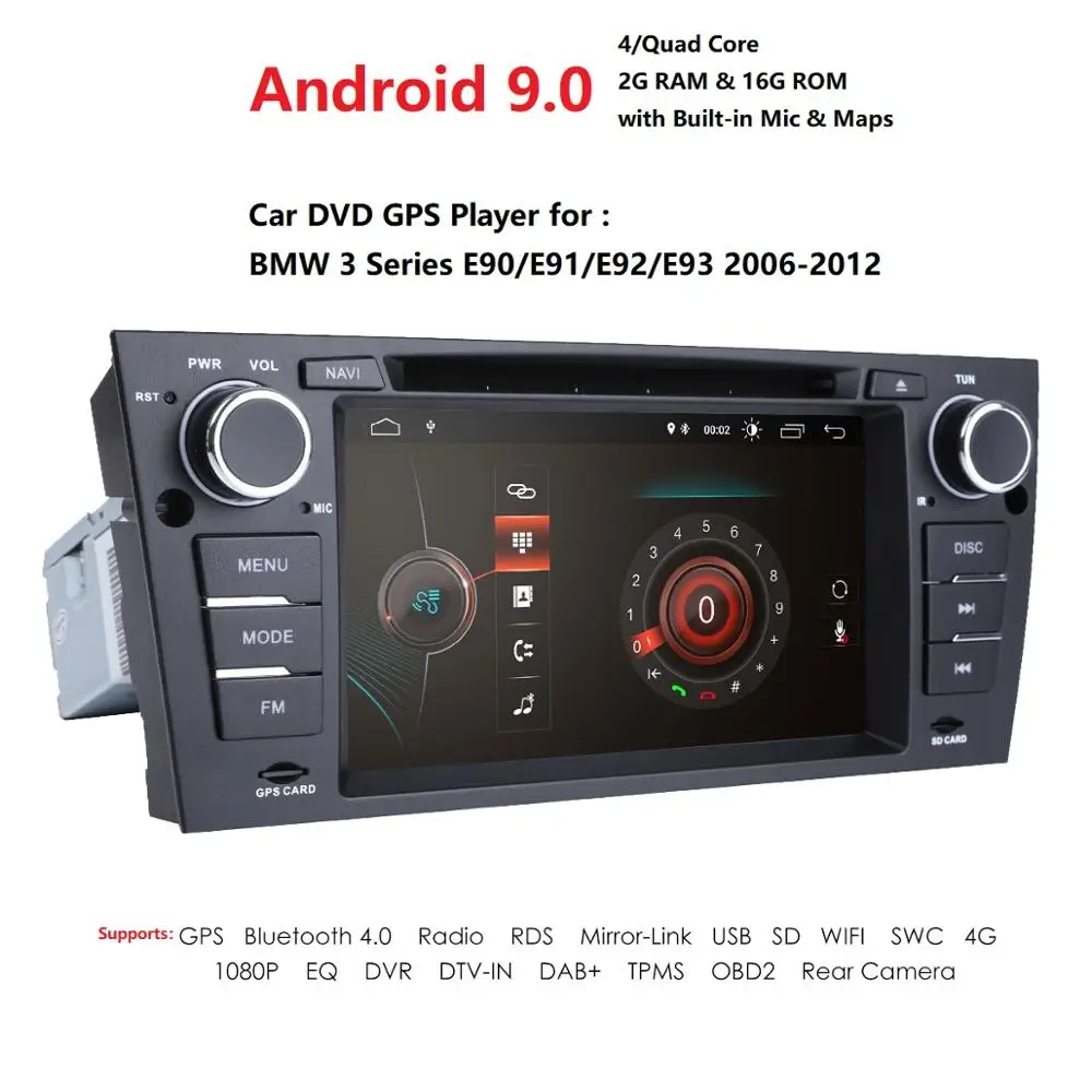 7 дюймов 1024x600 HD сенсорный экран 1 din Android 9 Автомобильный мультимедийный Радио