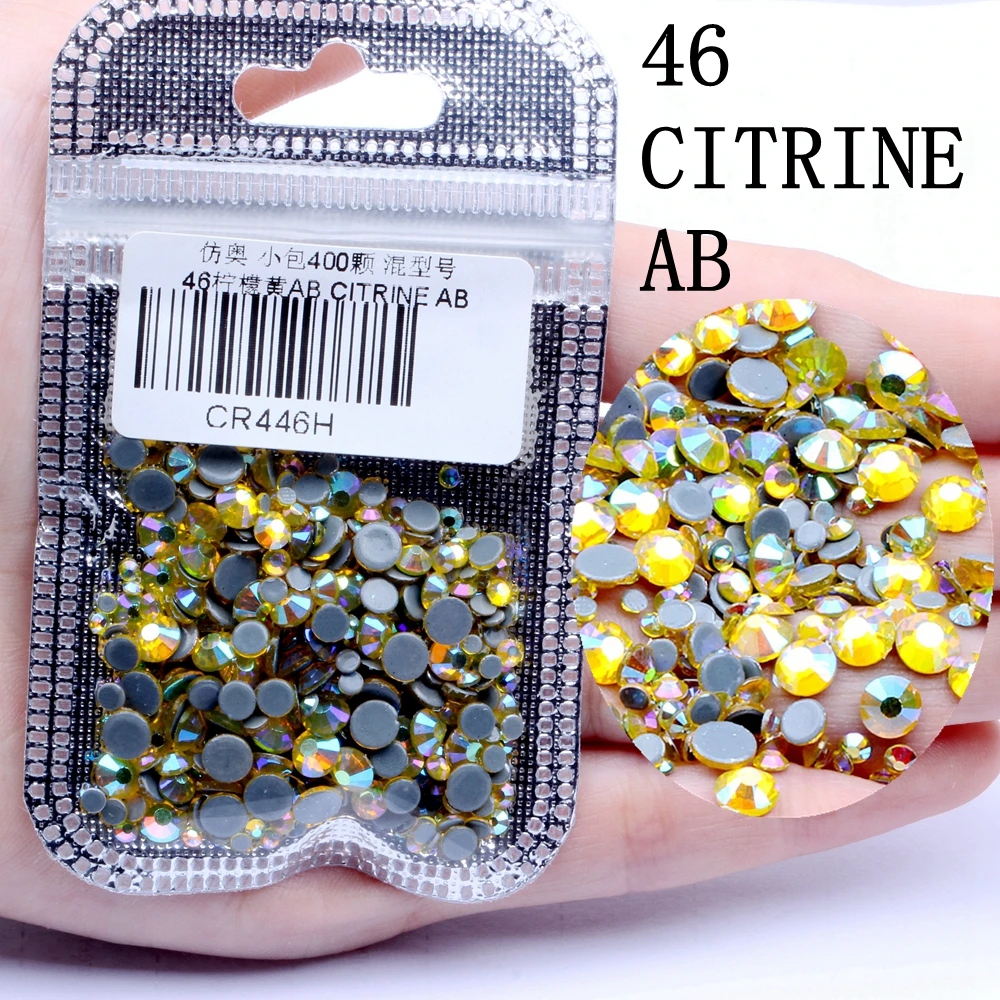 CITRINE AB Смешанные размеры 400 шт./упак. все AB Цвета Hotfix Flatback Стразы для ногтей Rhinestoens для дизайна ногтей 3D украшения для ногтей украшение драгоценных камней - Цвет: CITRINE AB