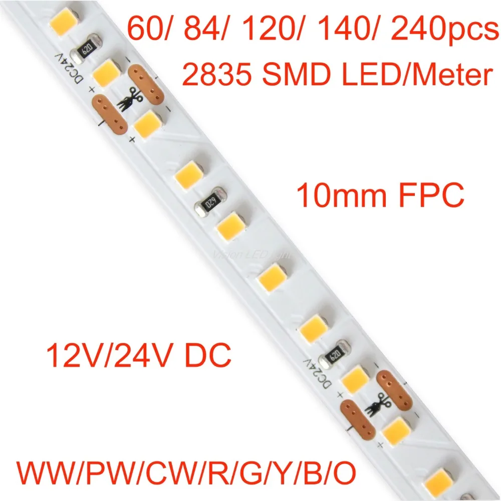 Светодиодный 2835 RGB Светодиодные полосы света, 5 м рулон \ ЛОТ, 60/84/120/140/240 шт 2835 smd светодиодный на метр AC/DC 12 V или 24 V