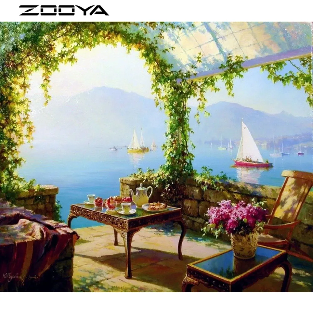 ZOOYA 3D DIY Алмазная вышивка крестиком мозаика пейзаж цветок парусник домашний декор
